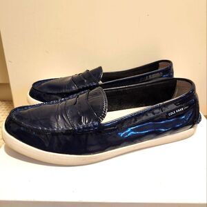 COLE HAAN Grand OS Pinch "Maine" Patent Navy Classic Penny Loafers Sz 9.5 $185